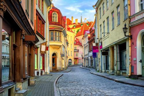 Narrow street in the old town of Tallinn, Estonia