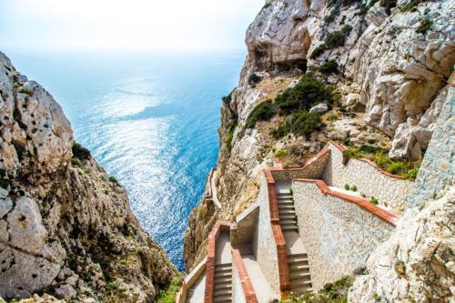 The stairway leading to the Neptune's Grotto,near Alghero, in Sardinia, Italy
