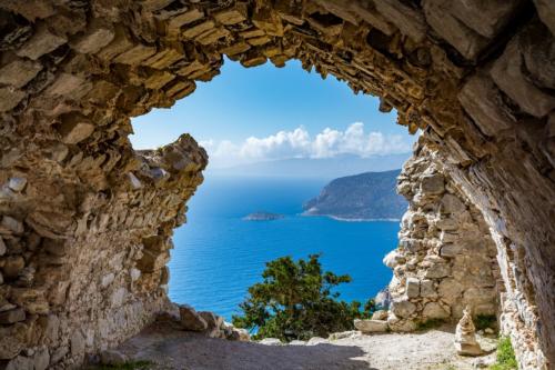 View from ruins of a church in Monolithos castle, Rhodes island, Greece