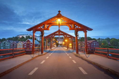 Trondheim. Image of norwegian city of Trondheim during twilight blue hour.